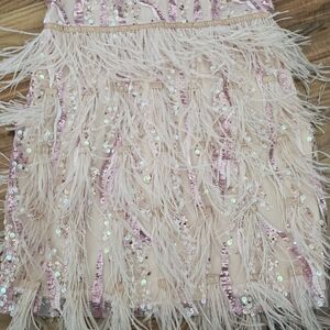 Pink and Cream Feather Sequin Dress